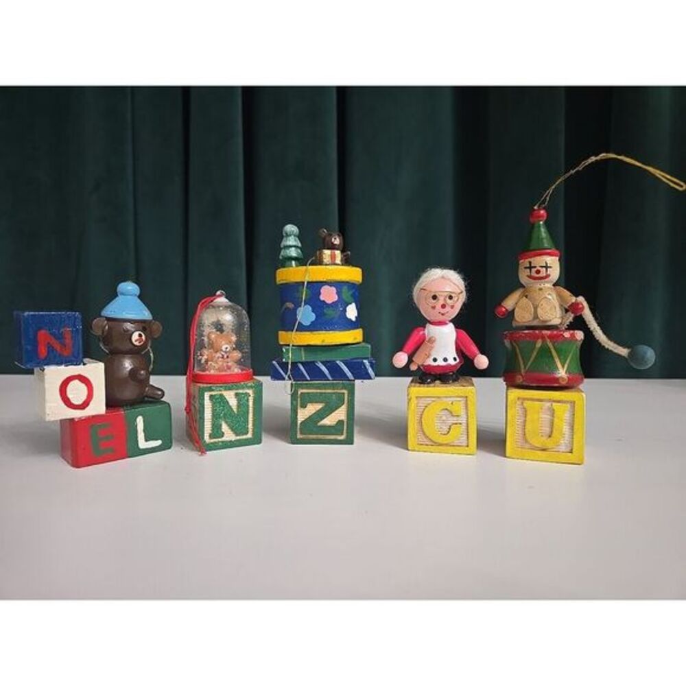 Vintage 1970s Wooden Christmas Ornaments 5 Piece‎ Lot - Handmade Holiday Magic!